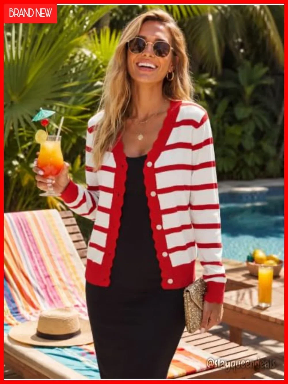 Striped V-Neck Cardigan Sweater Long Sleeve Button Down Ribbed Knit Lightweight